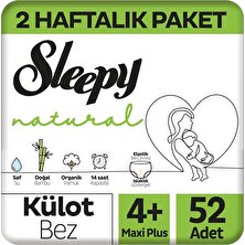 Sleepy Natural 2 Haftalık Paket Külot Bez 4+ Numara Maxi Plus 52 Adet
