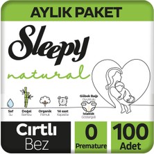Sleepy Natural Aylık Paket Bebek Bezi 0 Numara Prematüre 100 Adet