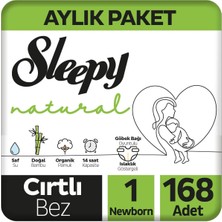 Sleepy Natural Aylık Paket Bebek Bezi 1 Numara Yenidoğan 168 Adet