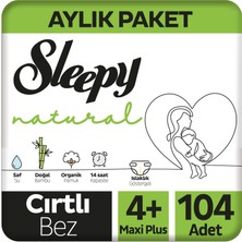 Sleepy Natural Aylık Paket Bebek Bezi 4+ Numara Maxi Plus 104 Adet