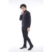 Escetic Erkek Spor Slimfit/Dar Kalıp Kalıp-Dik Yaka-4 Cepli Fitilli Kadife Kumaş Siyah Eşofman Takımı - 6657