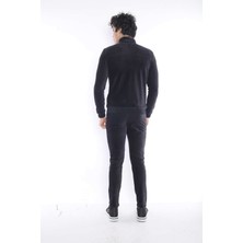 Escetic Erkek Spor Slimfit/Dar Kalıp Kalıp-Dik Yaka-4 Cepli Fitilli Kadife Kumaş Siyah Eşofman Takımı - 6657