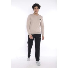 Escetic Erkek Spor Bej Kışlık Sweatshirt Takım, 3 İplik (İçi Şardonlu) Kumaş - A3053