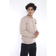 Escetic Erkek Spor Bej Kışlık Sweatshirt Takım, 3 İplik (İçi Şardonlu) Kumaş - A3053