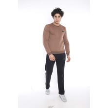 Escetic Erkek Spor Sütlü Kahve Kışlık Sweatshirt Takım, 3 İplik (İçi Şardonlu) Kumaş - A3053