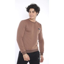 Escetic Erkek Spor Sütlü Kahve Kışlık Sweatshirt Takım, 3 İplik (İçi Şardonlu) Kumaş - A3053