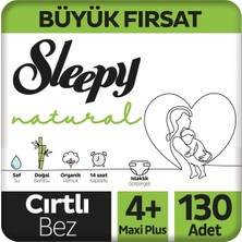 Sleepy Natural Büyük Fırsat Paketi Bebek Bezi 4+ Numara Maxi Plus 130 Adet