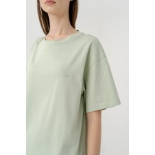 Newces Nakış Detaylı %100 Pamuk Oversize Tshirt 1095