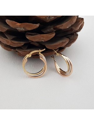 Altın Plaza 3 Halkalı 14 Ayar Altın Halka Küpe KP04957