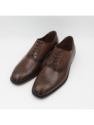 Fevzi Kundura Deri Kösele Oxford Model Kahverengi Ayakkabı 14602