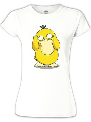 Lordd T-Shirt Lorddd T-Shirt Pokemon - Psyduck Beyaz Bayan Tshirt