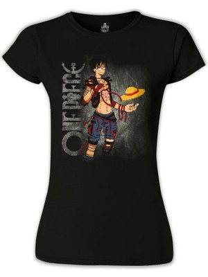 Lordd T-Shirt Lorddd T-Shirt T-Shirt One Piece - Luffy Siyah Bayan Tshirt