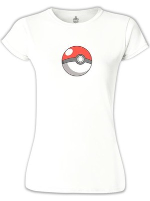 Lordd T-Shirt Lorddd T-Shirt Pokemon - Pokeball Beyaz Bayan Tshirt