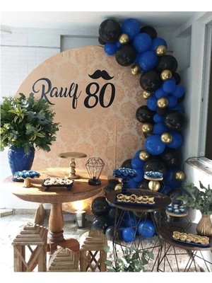Bal10 Dünyası Koyu Mavi Siyah Krom Gold Balon Zinciri (50 Adet)