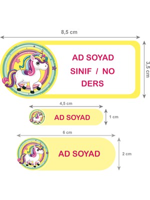 Kutu Ambalaj Okul Etiketi Defter, Kalem Sticker Unicorn 56 Adet