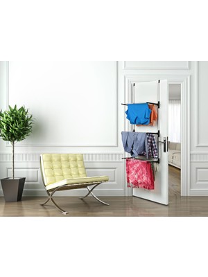 Biricik Alüminyum 3 Katlı Kapı Arkası Çamaşır Kurutmalık Siyah Renk Katlanabilir Özellik
