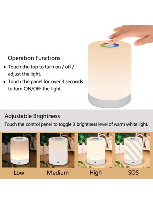 SLD LED Night Light, Smart Bedside Table Lamp, Touch Control, Dimmable, USB Rechargable, Portable, Color Changing Rgb For Kids, Bedroom, Camping   (Yurt Dışından)