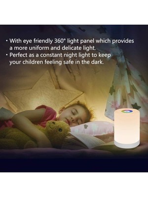 SLD LED Night Light, Smart Bedside Table Lamp, Touch Control, Dimmable, USB Rechargable, Portable, Color Changing Rgb For Kids, Bedroom, Camping   (Yurt Dışından)