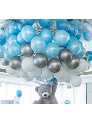 Trend Hediye Sepeti Mavi Beyaz Gümüş Balon 50 Adet ve 5 M Balon Zinciri
