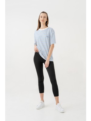 Newces %100 Pamuklu Çizgili Oversize Tshirt 1097