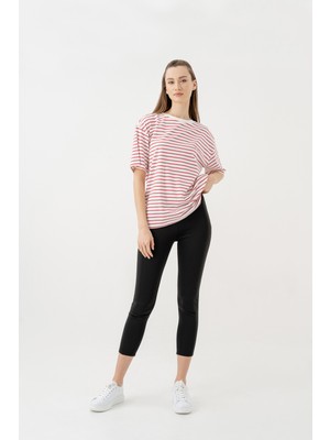Newces %100 Pamuklu Çizgili Oversize Tshirt 1097
