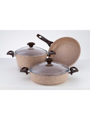 Falez Creamy 5 Parça Granit Tencere Tava Seti kahverengi