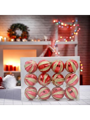 12 Adet Noel Top Süsler Glitter Ball Shop Ev Partisi Süslemeleri Kırmızı