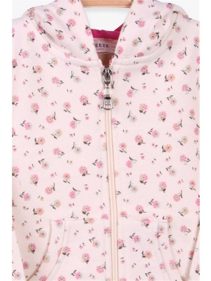 Breeze Kiz Çocuk Hirka Çiçek Desenli Ekru Soft Giyim (1.5-5 Yaş)