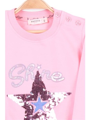 Breeze Kız Çocuk Eşofman Takımı Pullu Yıldızlı Pudra Soft Giyim (2-6 Yaş)