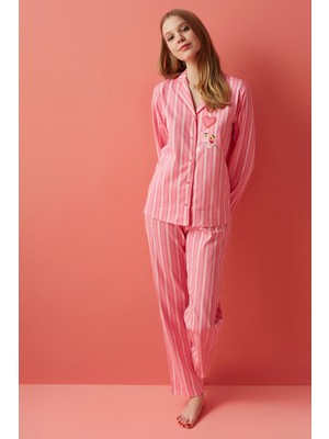 Penti Cseker Pembe Stripy Pink Gömlek Pijama Takımı