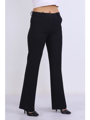 e-bizz store Kadın Yüksek Bel Boru Paça Kumaş Siyah Pantolon