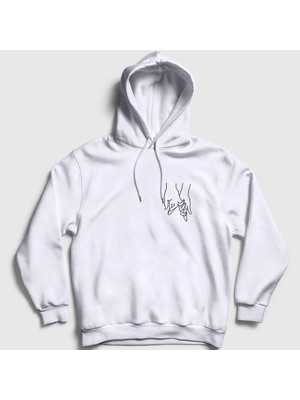Presmono Unisex Beyaz Hands Valentine's Day Sevgililer Günü Kapüşonlu Sweatshirt