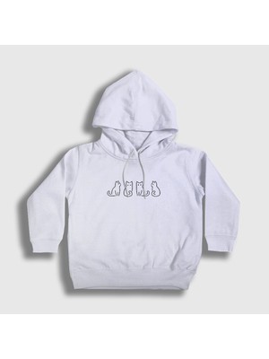 Presmono Unisex Çocuk Beyaz Four Cats Kedi Kapüşonlu Sweatshirt