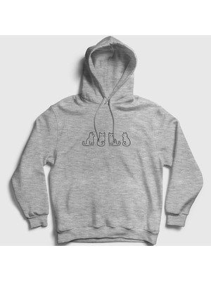 Presmono Unisex Gri Four Cats Kedi Kapüşonlu Sweatshirt
