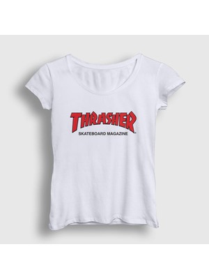 Presmono Kadın Beyaz Logo V3 Thrasher T-Shirt