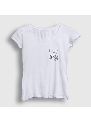 Presmono Kadın Beyaz Hands Valentine's Day Sevgililer Günü T-Shirt