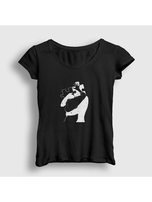 Presmono Kadın Siyah Kiss Valentine's Day Sevgililer Günü T-Shirt