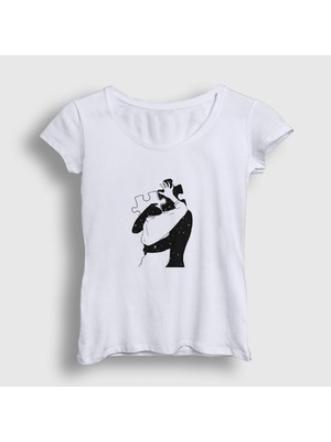 Presmono Kadın Beyaz Kiss Valentine's Day Sevgililer Günü T-Shirt