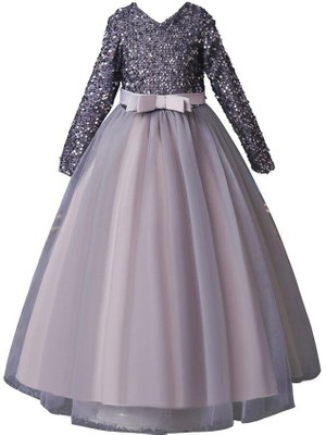 Mashotrend Gri Zara Payetli Çocuk Abiye - Kız Çocuk Elbise - Kız Çocuk Balo Elbise - Noel Elbise