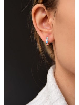 Papatya Silver 925  Ayar Gümüş Gold Kaplama Renkli Mineli Halka Küpe