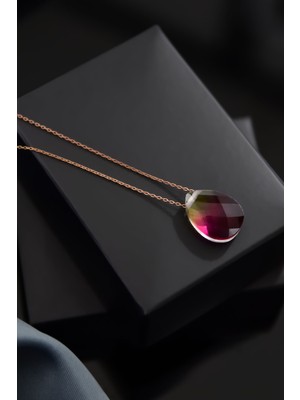 Papatya Silver 925 Ayar Gümüş Rose Kaplama Renkli Damla Kolye