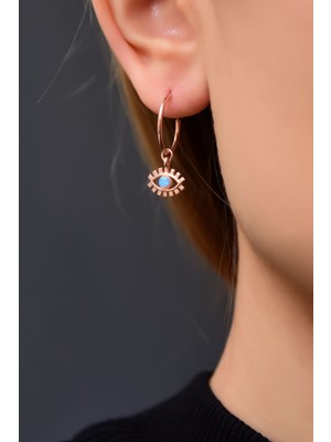 Papatya Silver 925 Ayar Gümüş Rose  Kaplama  Opal Taşlı  Kirpik Halka Kadın Küpe