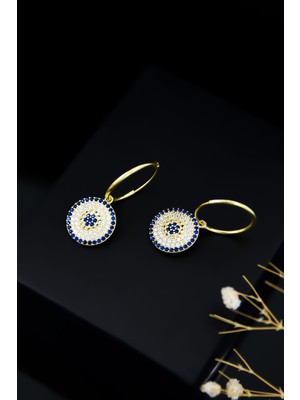Papatya Silver 925 Ayar Gümüş Gold Kaplama Büyük Boy Nazar Halka Kadın Küpe UVPTS300017