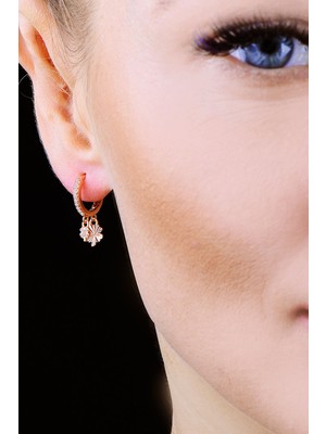 Papatya Silver  925 Ayar Gümüş Yonca Figürlü Minimal Halka Kadın Küpe UVPTS300005