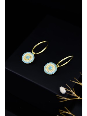 Papatya Silver 925 Ayar Gümüş Gold Kaplama Küçük Boy Firuze Nazar Halka Kadın Küpe UVPTS300020