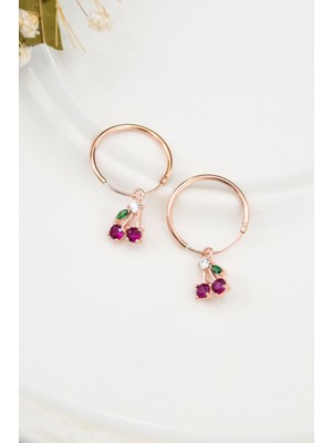 Papatya Silver 925 Ayar Gümüş Rose Kaplama Kiraz Halka Küpe