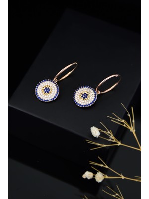 Papatya Silver 925 Ayar Gümüş Rose Kaplama Büyük Boy Nazar Halka Kadın Küpe UVPTS300018-1