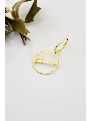 Papatya Silver 925 Ayar Gümüş Gold Kaplama Tek Isimli Halka Kadın Küpe UVPTS300014