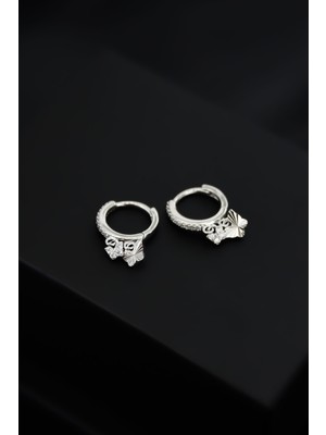 Papatya Silver 925 Ayar Gümüş Rodyum Kaplama Kelebek Figürlü Halka Kadın Küpe