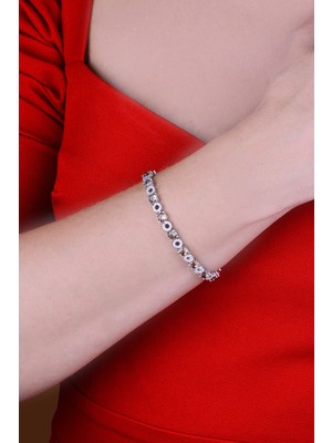 Papatya Silver 925 Ayar Gümüş Rodyum Kaplama Sıralı Yuvarlak Taşlı Bileklik